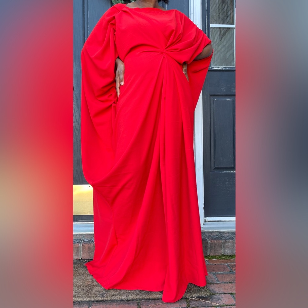 Elegant Bright Red Asymmetrical Drape Twist Front Maxi Dress